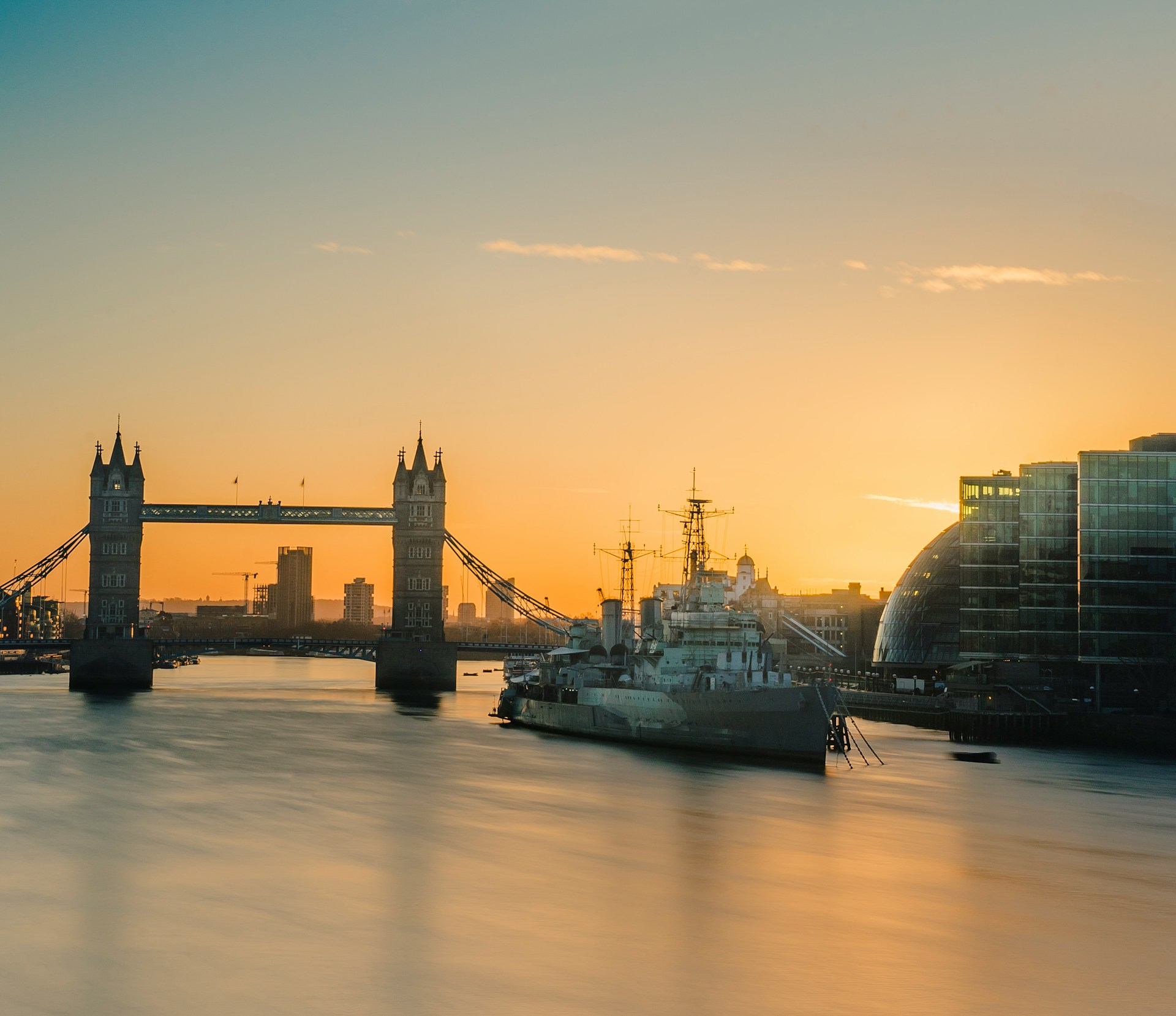 Tower Bridge and the Thames at sunset, London